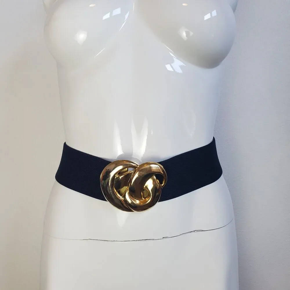 Vintage 80s Day-Lor Gold Buckle Navy Belt
